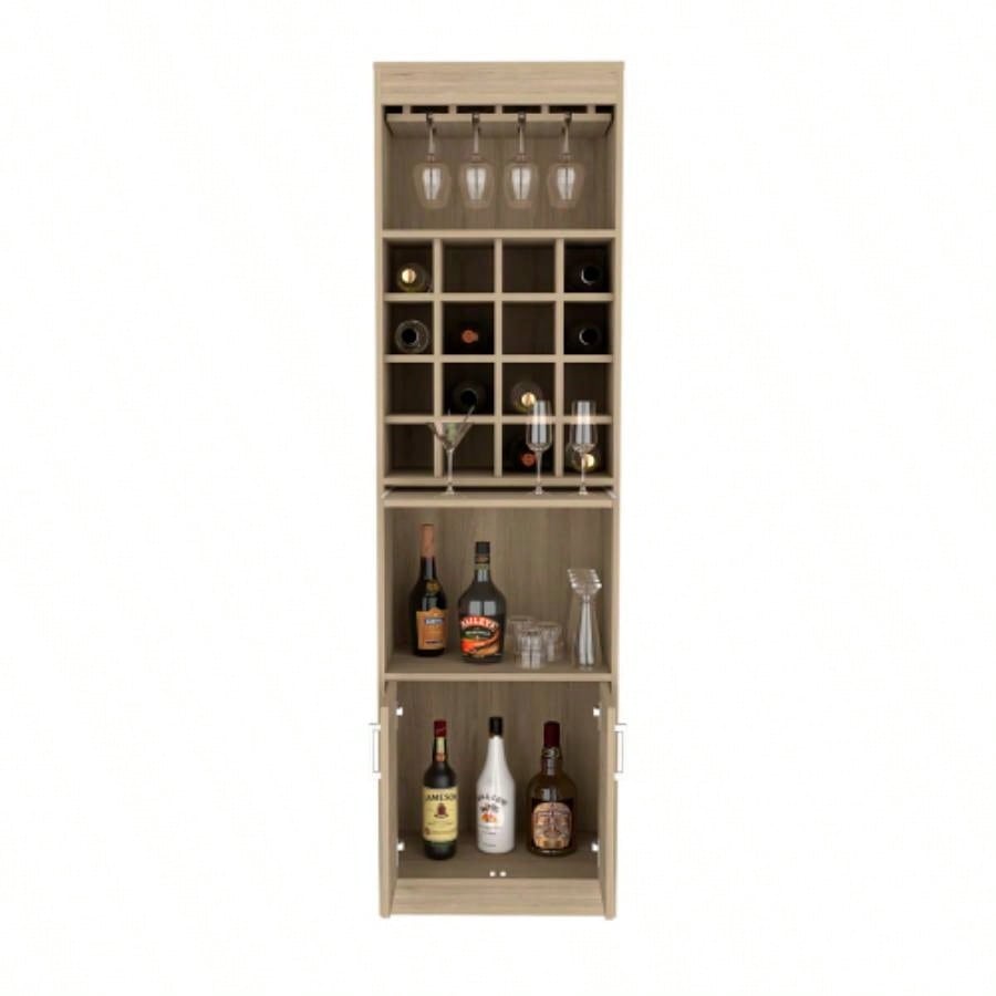 Being Kava Bar Cabinet, Double Door, Two Shelves, Sixteen Built - in Wine Rack - Light Pine