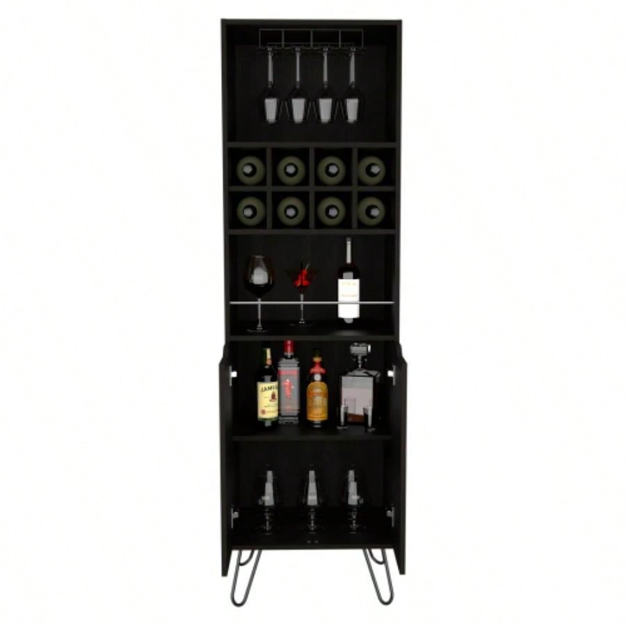 Sheffield H Bar Cabinet, Eight Bottle Cubbies, Two Glass Shelves