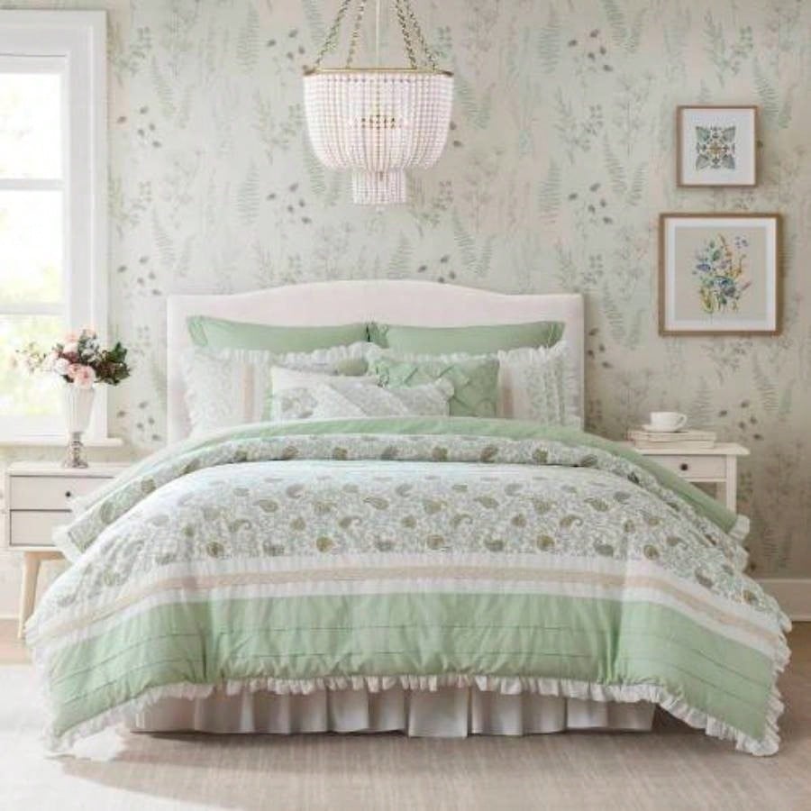 9 Piece Cotton Percale Comforter Set Aqua King