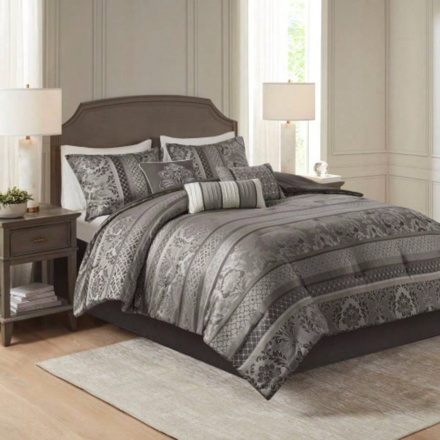 Piece Jacquard Comforter Set Brown/Gold