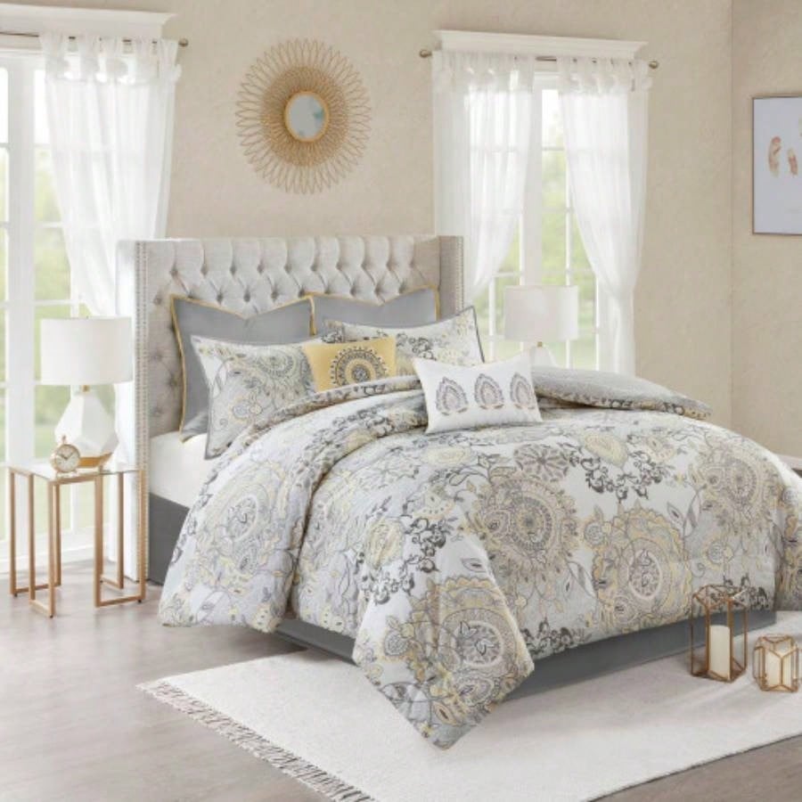 8 Piece Cotton Floral Printed Reversible Comforter Set Blue