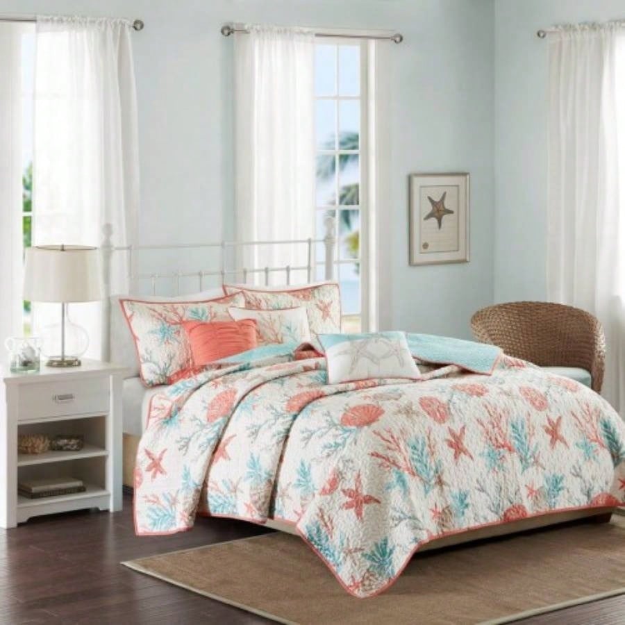Coral Cotton Sateen Quilt Set with Pillows - home