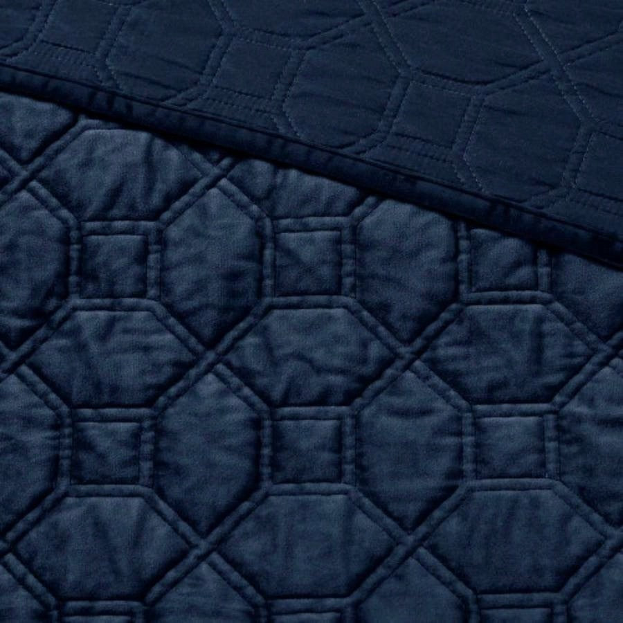 3 Piece Velvet Quilt Set Navy King/Cal King
