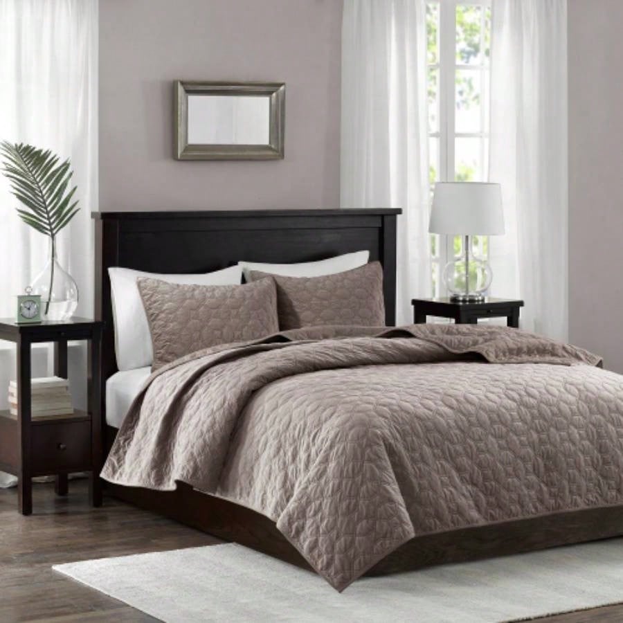 3 Piece Velvet Quilt Set Navy King/Cal King