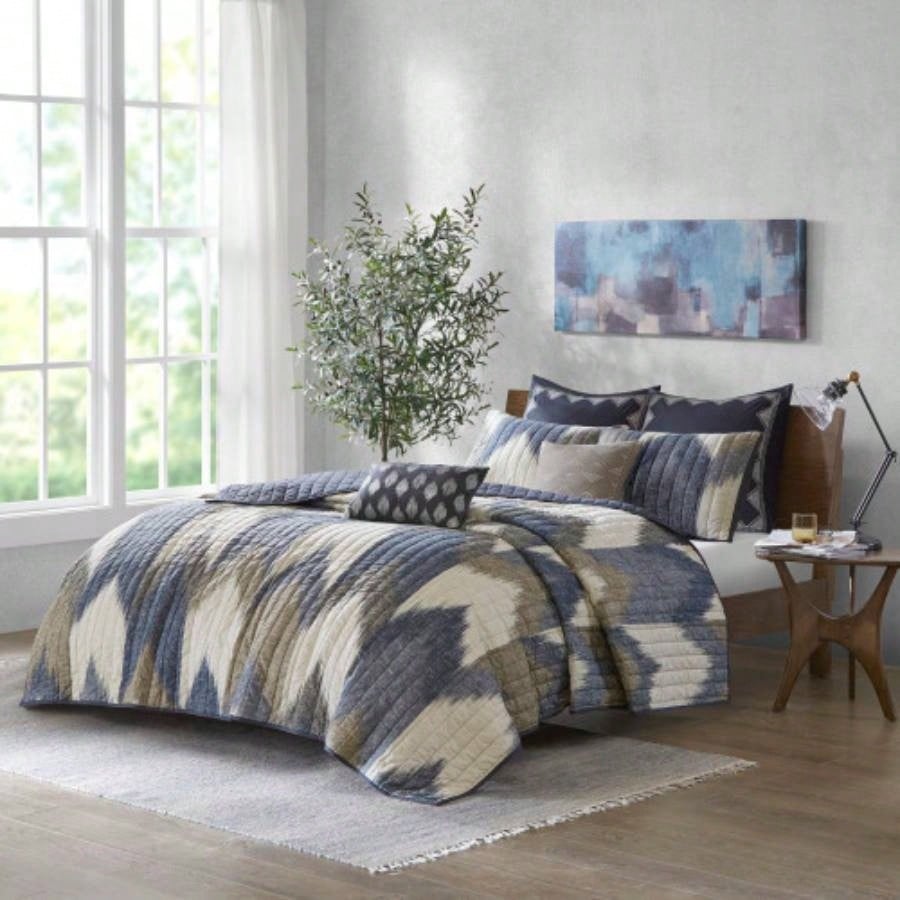 Navy Blue Cotton Quilt Set King Size