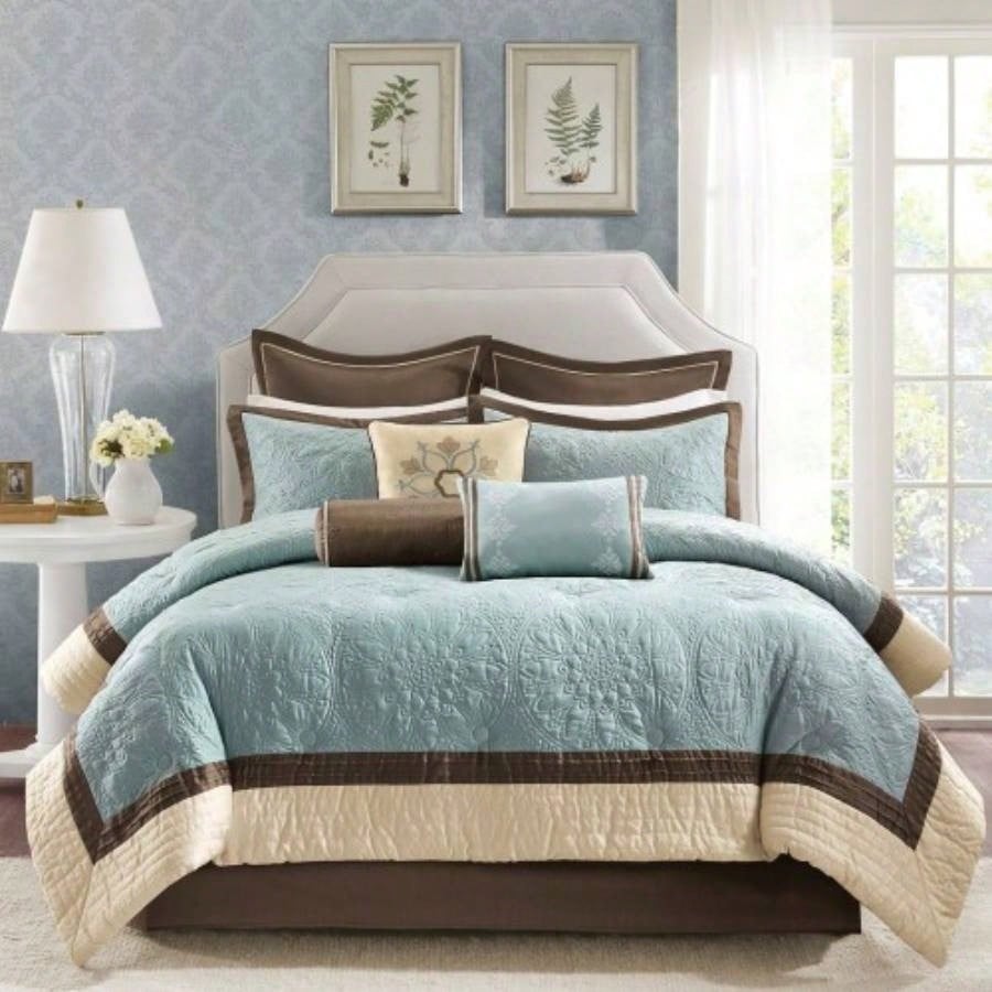 Blue Charmeuse Comforter Set - 9 Piece Bedding Set