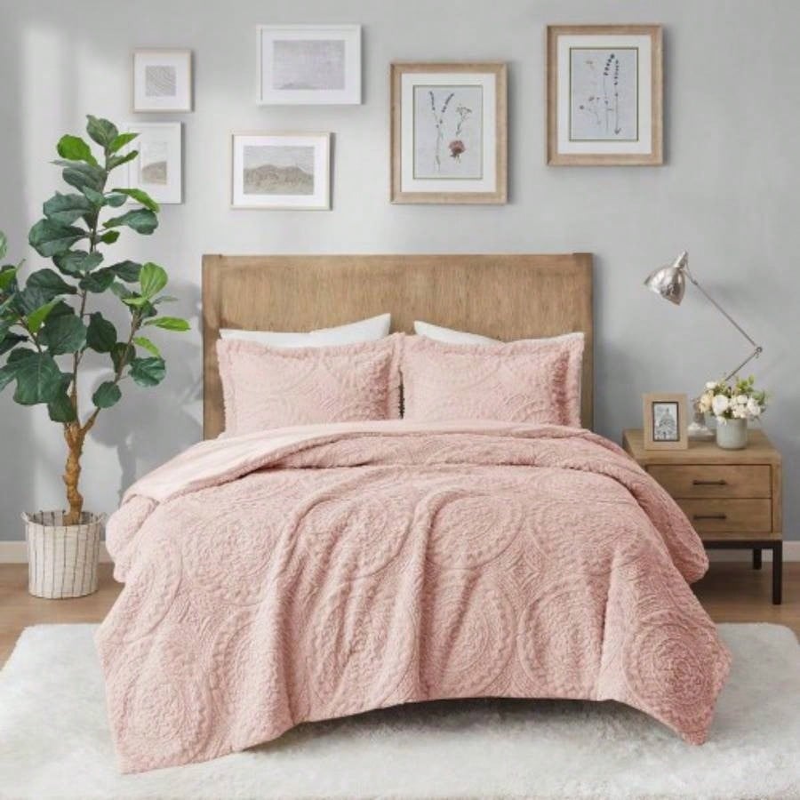Twin Embroidered Medallion Faux Fur Ultra Plush Comforter Set