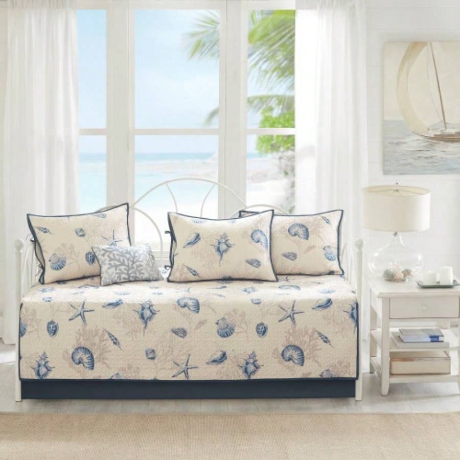 6 Piece Reversible Printed Microfiber Daybed Cover Set Blue Daybed