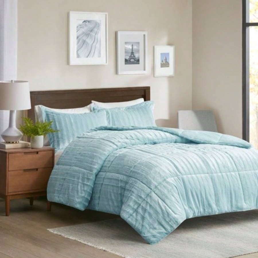 King/Cal King Faux Fur Comforter Set - Plush Warm Bedding