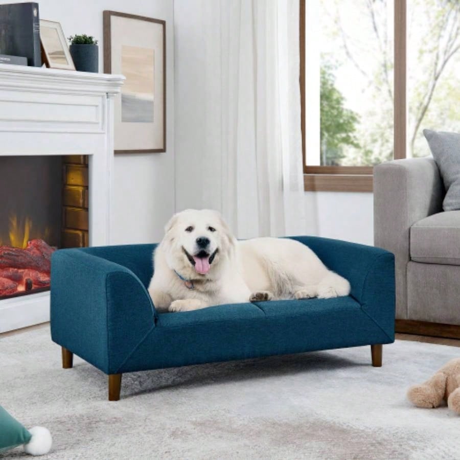 Pet sofa with backrest and armrests, modern rectangular pet sofa suitable small and medium dogs, soft cushion comfortable dog sofa, Dark