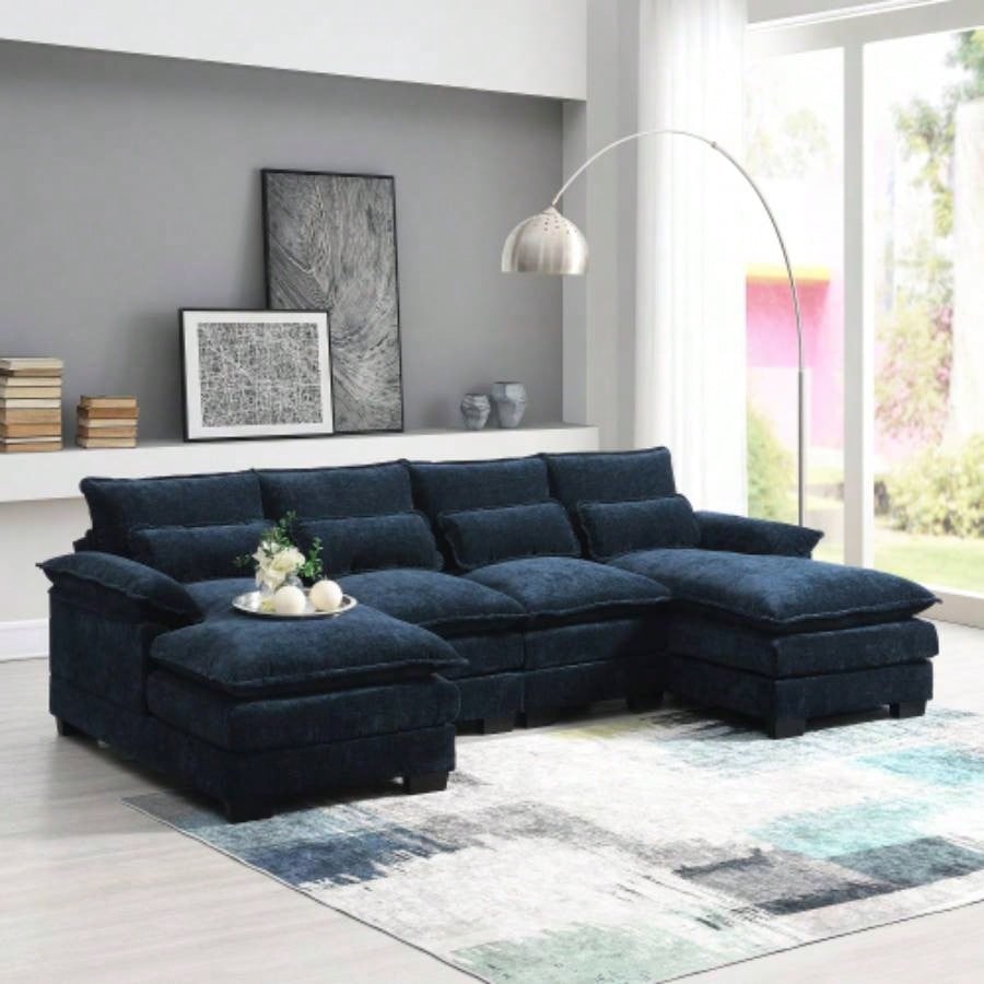 VIDEO providedNew109.8*55.9 Modern U - shaped Sectional Sofa with Waist Pillows, 6 - Upholstered Symmetrical Sofa Furniture, Sleeper Sofa Couch with Chaise Lounge Living Room, Apartment, 5 Color