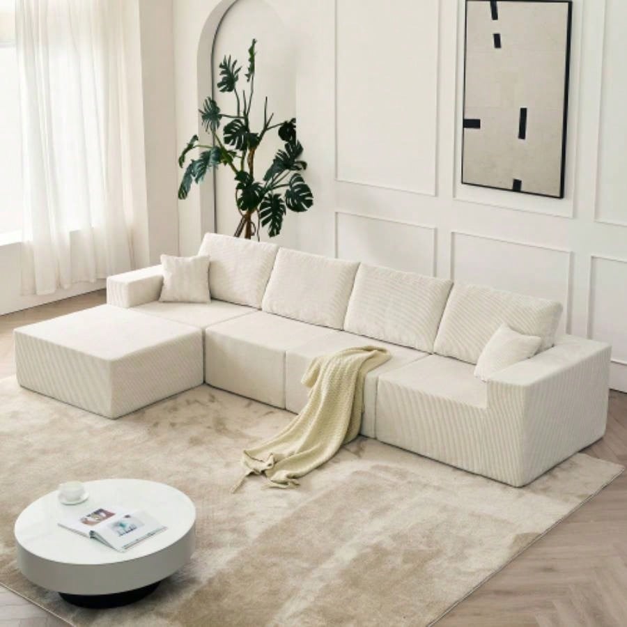 110 Cloud Modular Sectional Sofa, Boneless Couch, No Assembly, 3 seater with Ottoman 2 Pillows, Living Rooms and Bedrooms