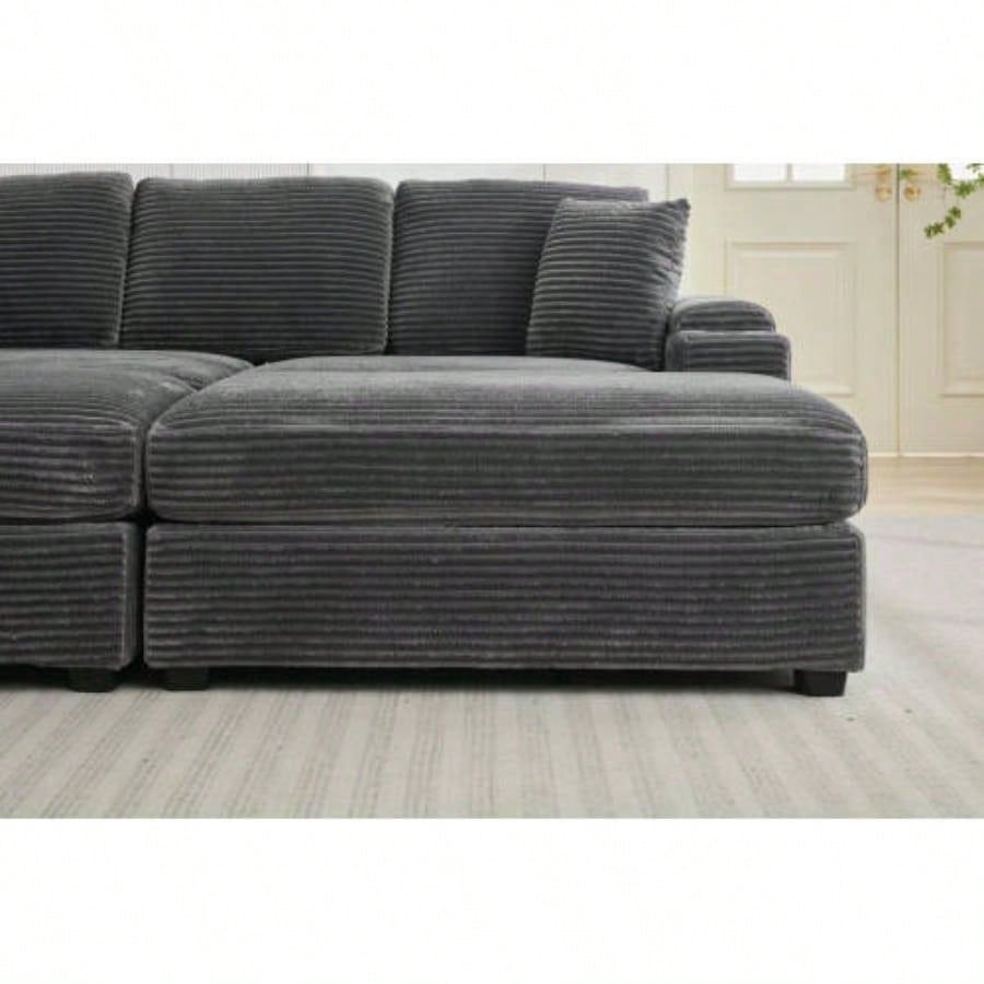 VIDEO/NewCombination Modular Convertible Sectional Sofa Bed Set, Armrest storage, Stainless steel cup holder, USB, Upholstered Sofa, Deep, Living Room, Loft, Apartment, Office, 2 Colors