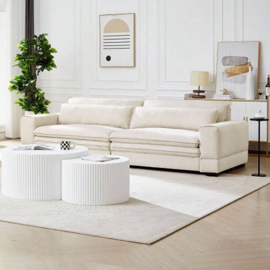 Mid - Sofa Couch Modern Upholstered Couch Livingroom, Bedroom, Apartment, Home Office Beige
