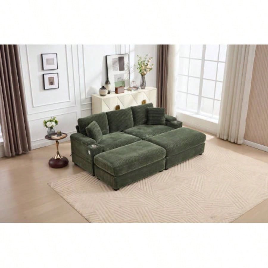 VIDEO/NewCombination Modular Convertible Sectional Sofa Bed Set, Armrest storage, Stainless steel cup holder, USB, Upholstered Sofa, Deep, Living Room, Loft, Apartment, Office, 2 Colors