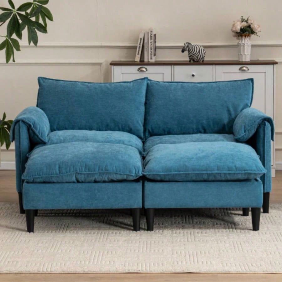 Convertible Combination Sofa Sofa U - Shaped Sofa with Footstools with Storage, Gray Sofa Living Room, Living Room/Bedroom/Office/Small Space 2 - Seater Combination Sofa - Gray