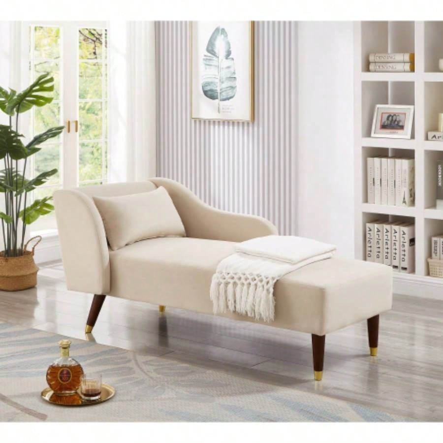 Orange Velvet Chaise Lounge Chair - Modern Design