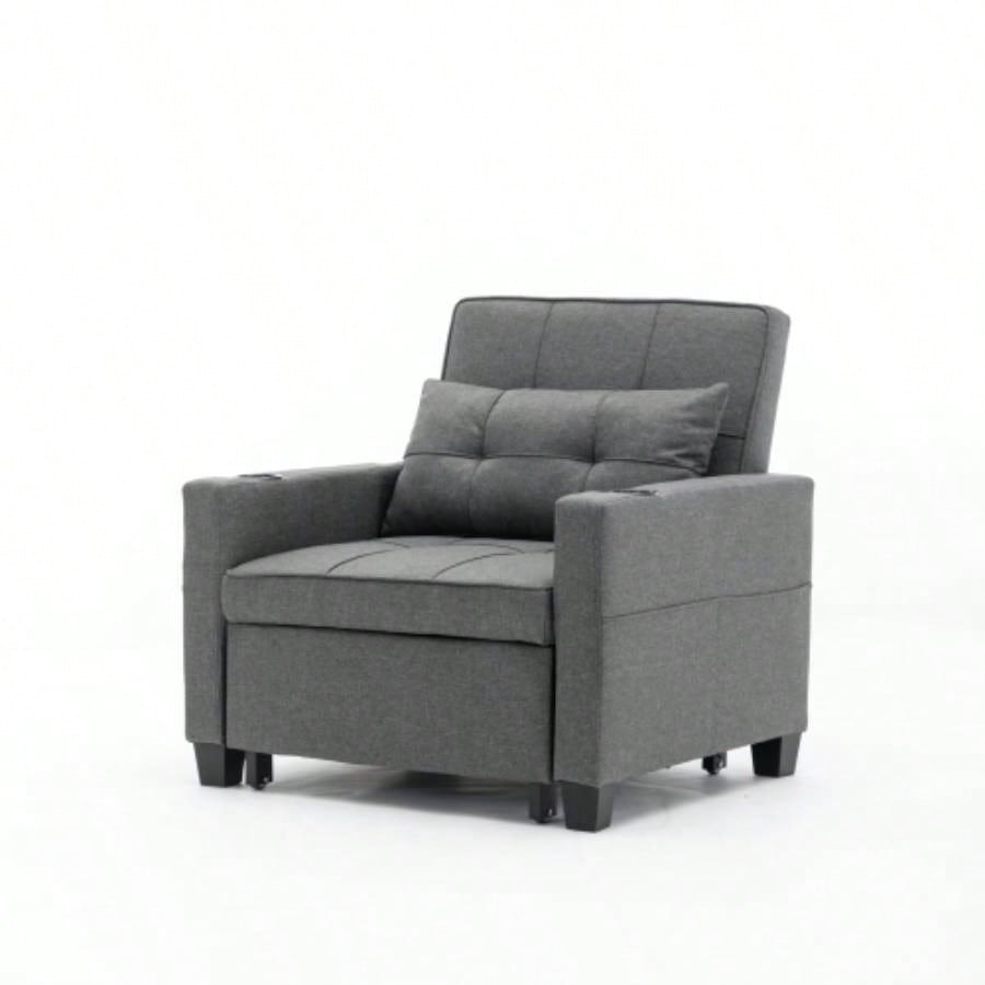 Futon Chair Bed Convertible Chair 3 - in - 1 Pull Out Sleeper Chair Beds with USB Ports, Wear - resistant and Anti - scratch, Armchair Bed Sleeper Living Room Dark Linen