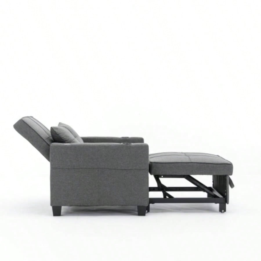 Futon Chair Bed Convertible Chair 3 - in - 1 Pull Out Sleeper Chair Beds with USB Ports, Wear - resistant and Anti - scratch, Armchair Bed Sleeper Living Room Dark Linen