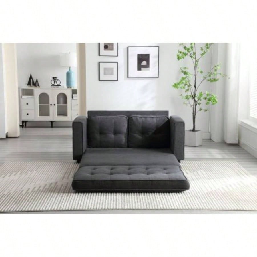 3 Fold Sofa, Convertible Futon Couch sleeper sofabed, Space saving loveseat, Pull Out Couch Bed Living Room, Dark Gray Light Gray Beige, Velvet linen fabric