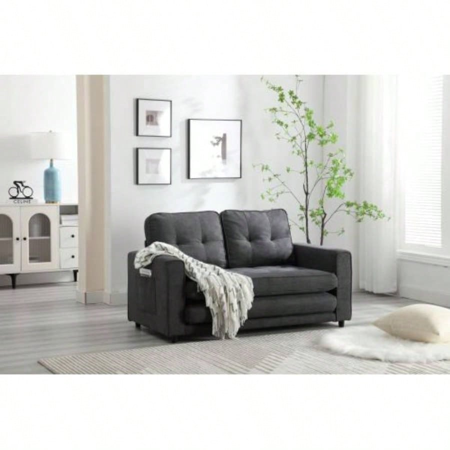 3 Fold Sofa, Convertible Futon Couch sleeper sofabed, Space saving loveseat, Pull Out Couch Bed Living Room, Dark Gray Light Gray Beige, Velvet linen fabric