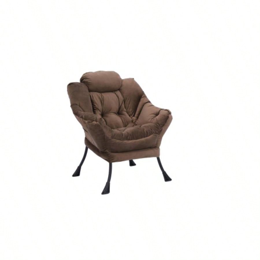 Living Room Chairs Modern Cotton Fabric Lazy Chair, Accent Contemporary Lounge Chair, Single Steel Frame Leisure Sofa Chair with Armrests and A Side Pocket Brown, with ottoman, with footrest
