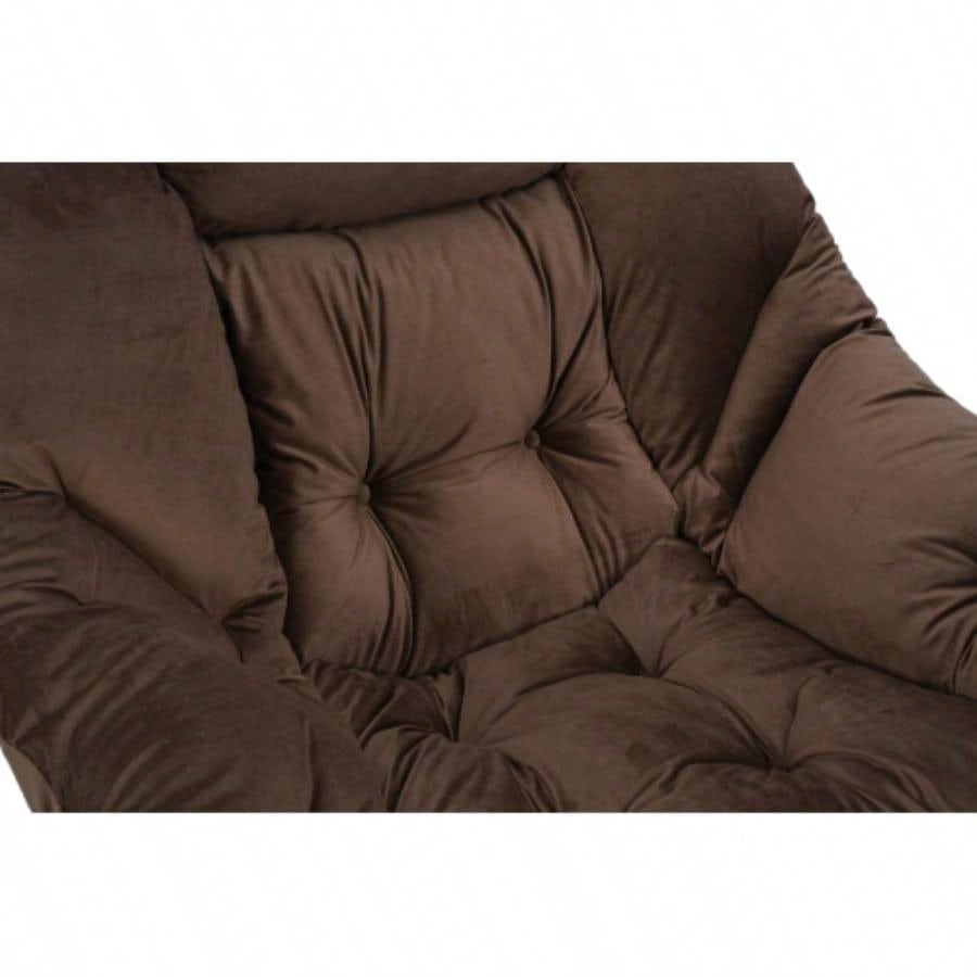 Living Room Chairs Modern Cotton Fabric Lazy Chair, Accent Contemporary Lounge Chair, Single Steel Frame Leisure Sofa Chair with Armrests and A Side Pocket Brown, with ottoman, with footrest