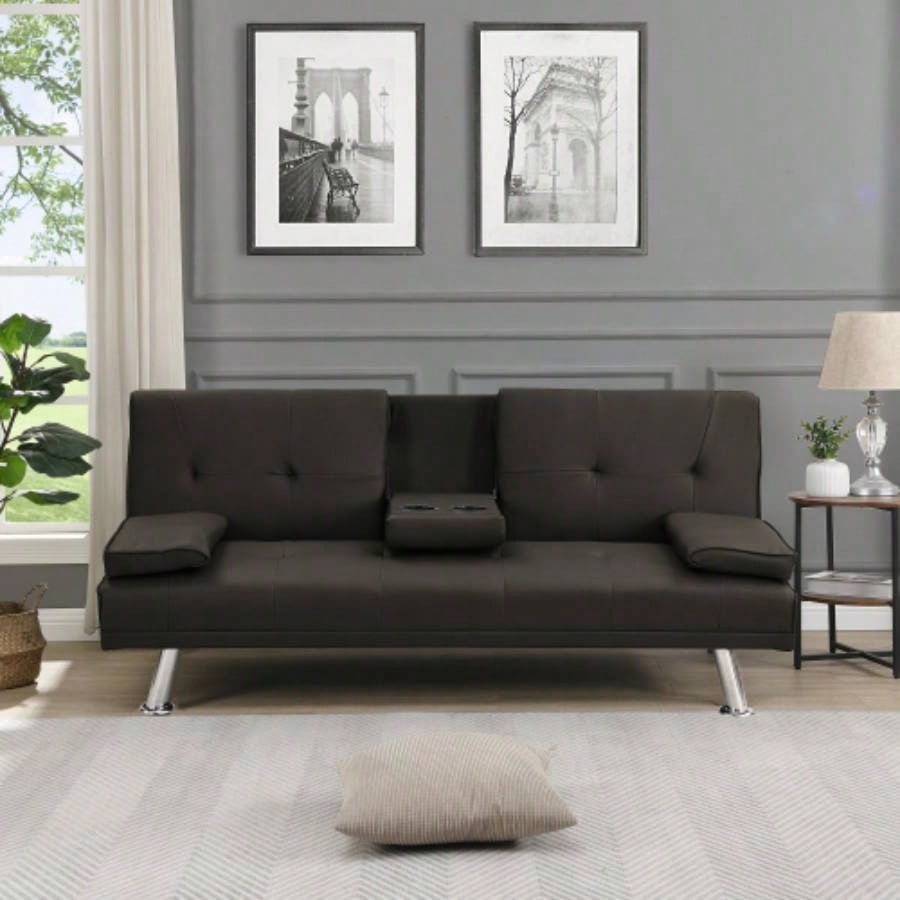 Two Person Sofa Bed - Wooden Frame, Grey