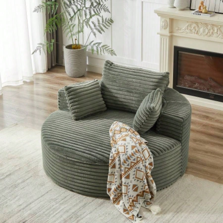 55L Corduroy Sponge single sofa, No Assembly Required, Fluffy Modern Sleeper Chair Living room, Bedroom, Lounge and Projection RoomNot a swivel chair.