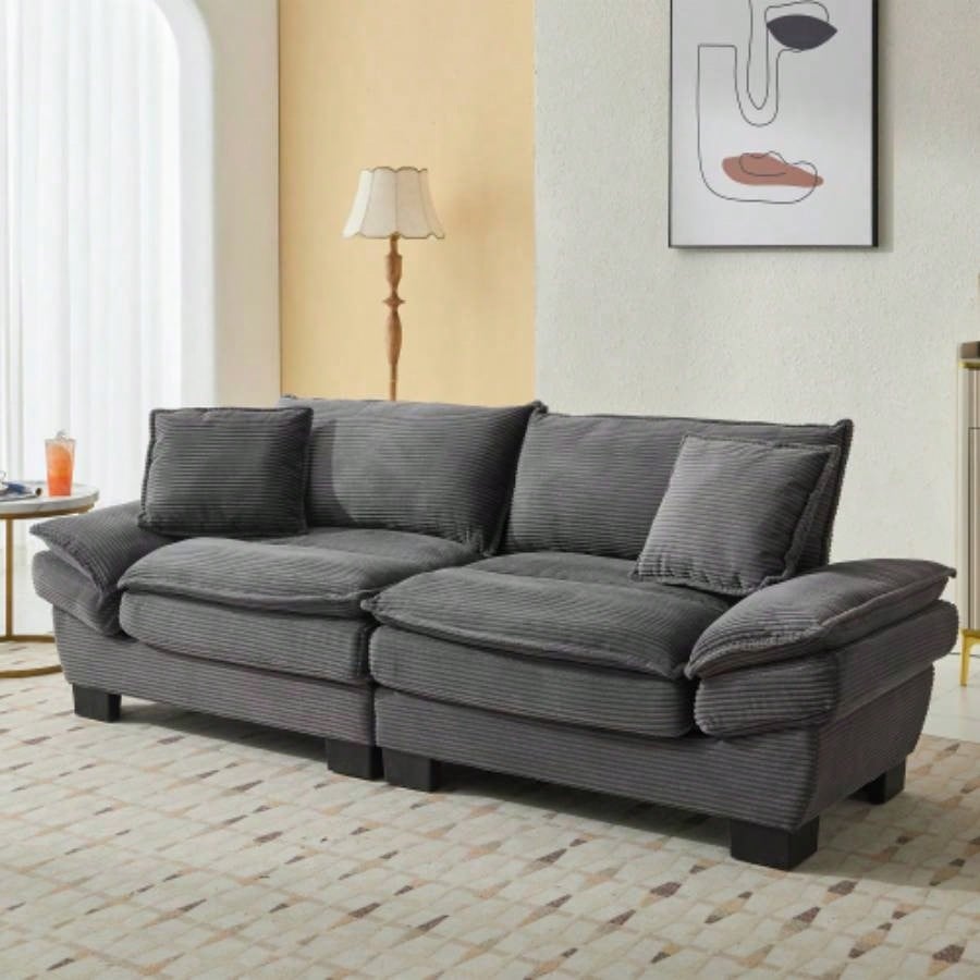 Corduroy Sofa Sleeper Couch Loveseat Sofa with Pillows Comfy Upholstered Deep Sofa Bedroom, Living Room, Apartment, Office, Dorm - Yellow Corduroy