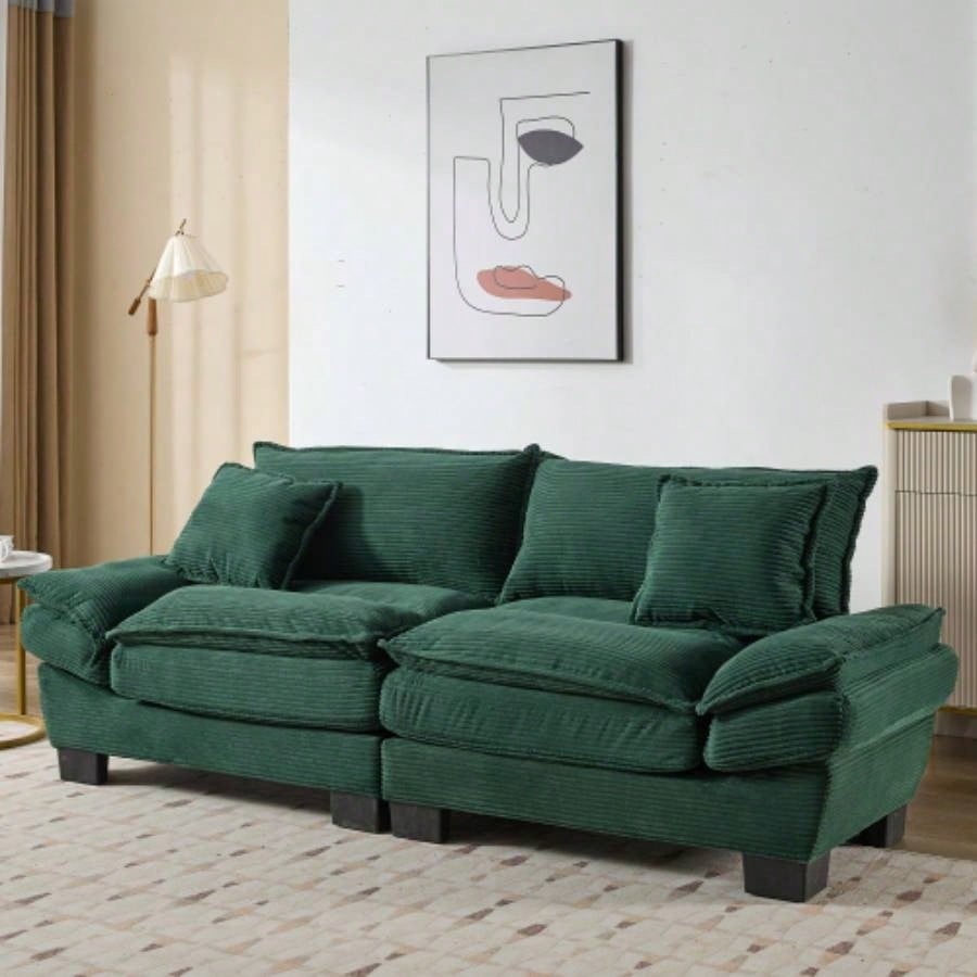 Corduroy Sofa Sleeper Couch Loveseat Sofa with Pillows Comfy Upholstered Deep Sofa Bedroom, Living Room, Apartment, Office, Dorm - Yellow Corduroy