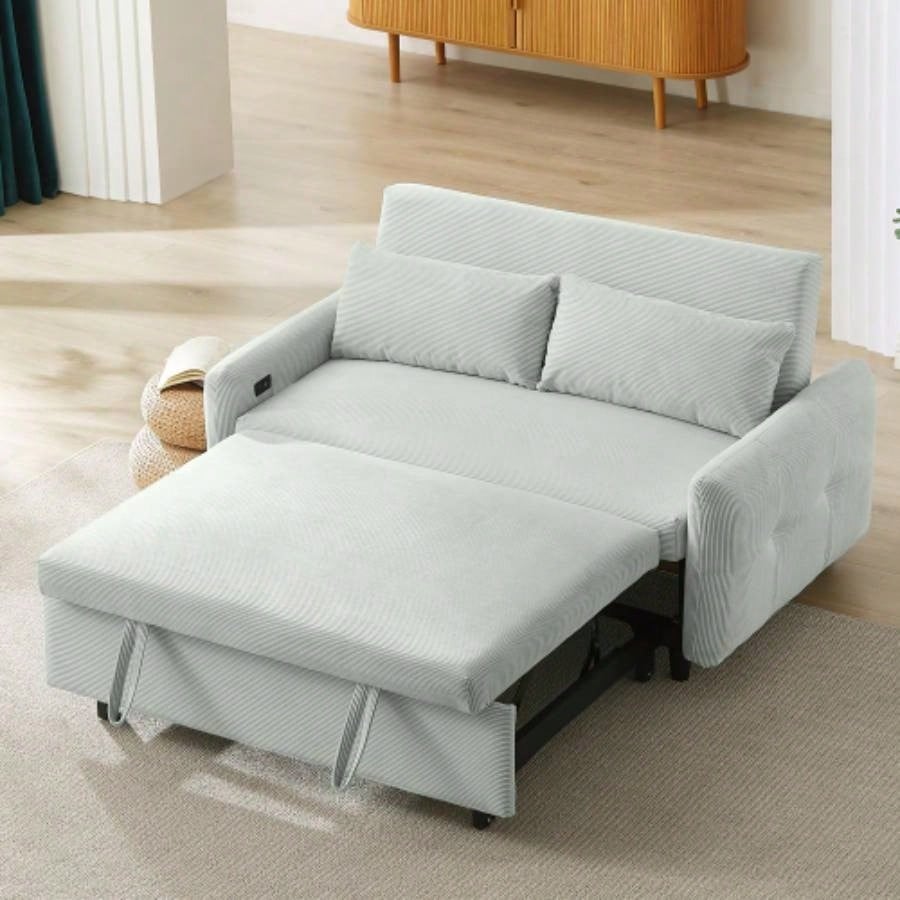 57.48 Pull - out Sofa Bed Convertible Couch 2 Loveseat Sofa Modern Sleeper Sofa with Two Throw Pillows and USB Ports Living Room, Dark Old Sku: WF317760AAR