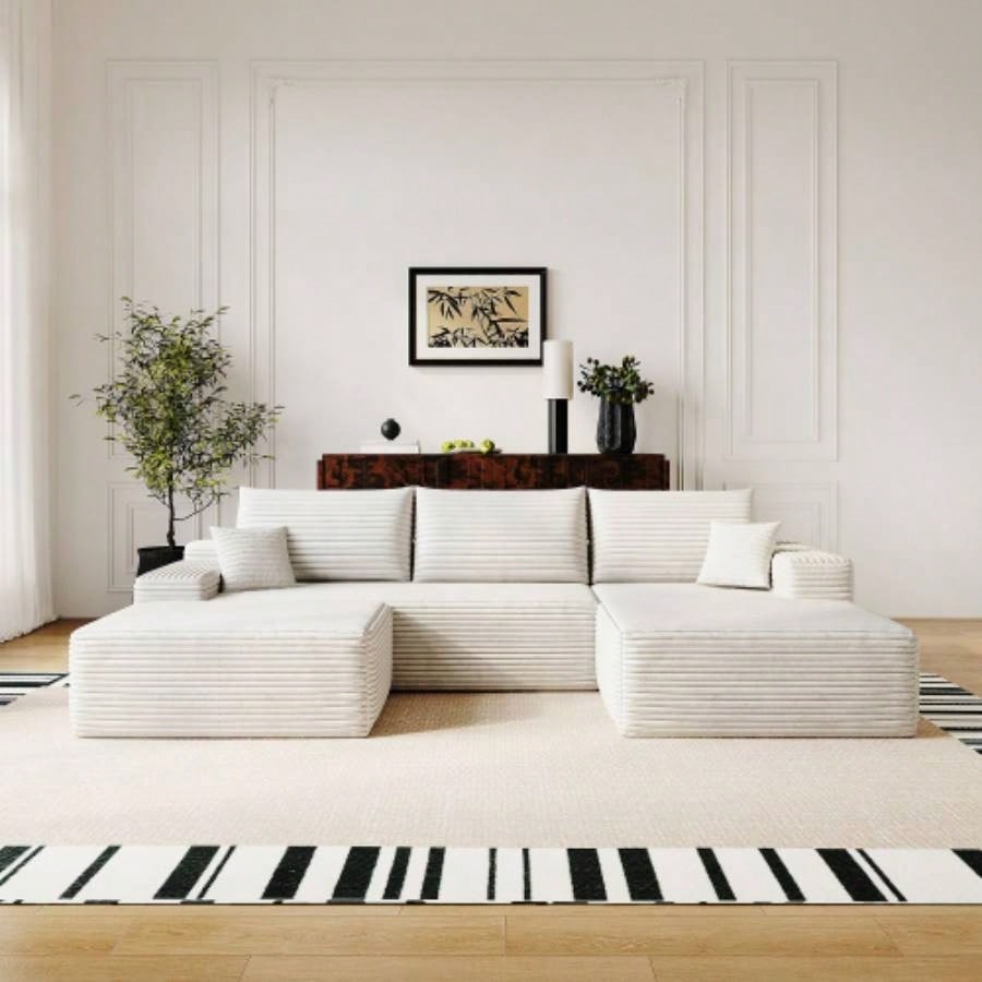 107 Cloud Sectional Couch with L - Shape Chaise, Modern Modular Sofa with Deep, Upholstered Couches Living Room Bedroom, No Assembly Required, Plush Corduroy FabricWhite