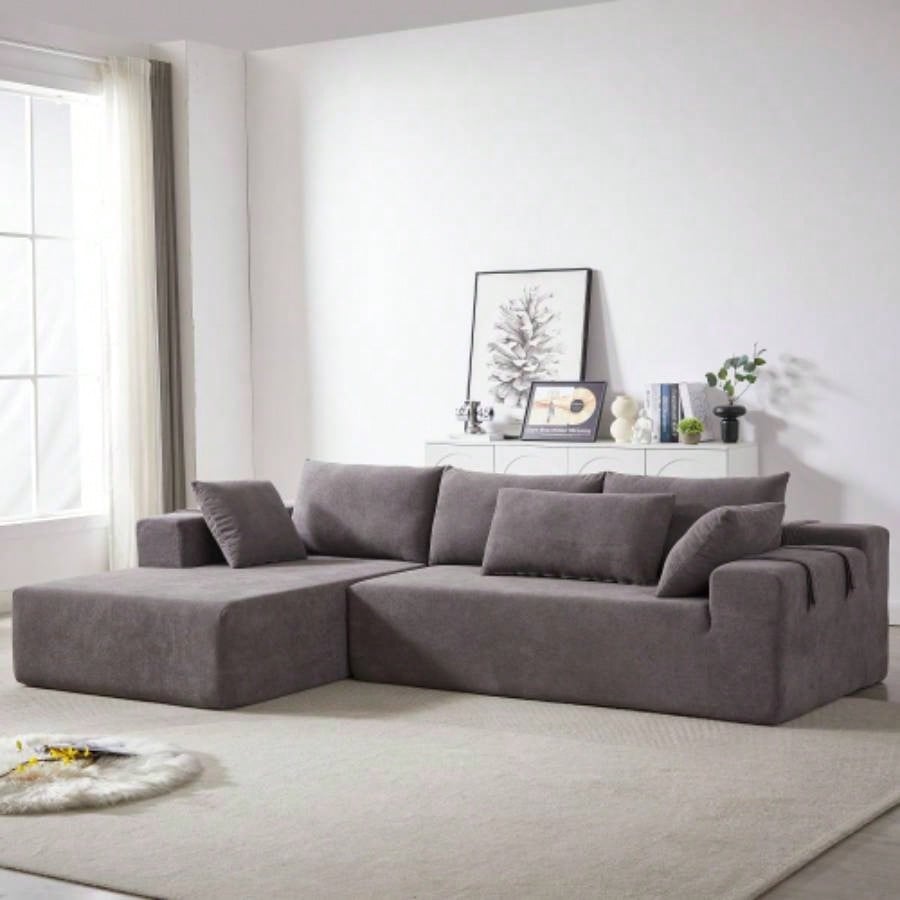 Modern Chenille Upholstered Sectional Sofa Couch Set, Modular 108 L Shaped Sectional Living Room Sofa Set With 6 Pillows, Combination Sofa Couch Living Room, BedroomLeft ChaiseW834P240003