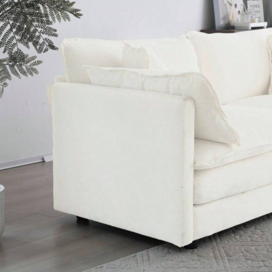 Comfort U Shaped Couch with Reversible Chaise, Modular Large U - Shape Sectional Sofa, Double Ottomans, White Chenille