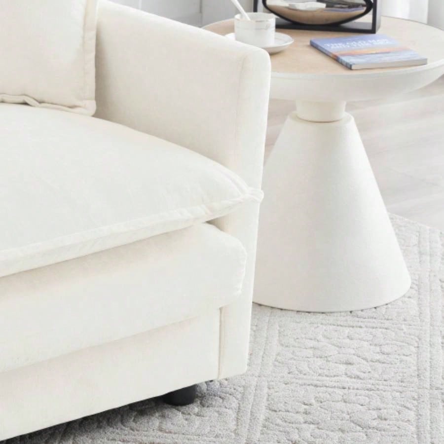 Modern Accent Chair with Ottoman, Living Room Club Chair Chenille Upholstered Armchair, Reading Chair Bedroom, White
