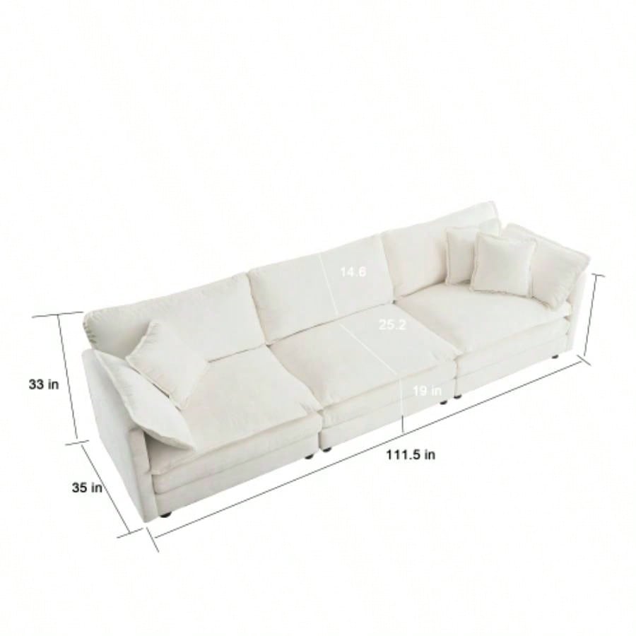 U - Shaped Sectional Sofa/Reversible Footrest, 5 - Seater Convertible Corner Couch with 2 Ottomans, Modern Minimalist Soft Sofa Couch Living Room, White