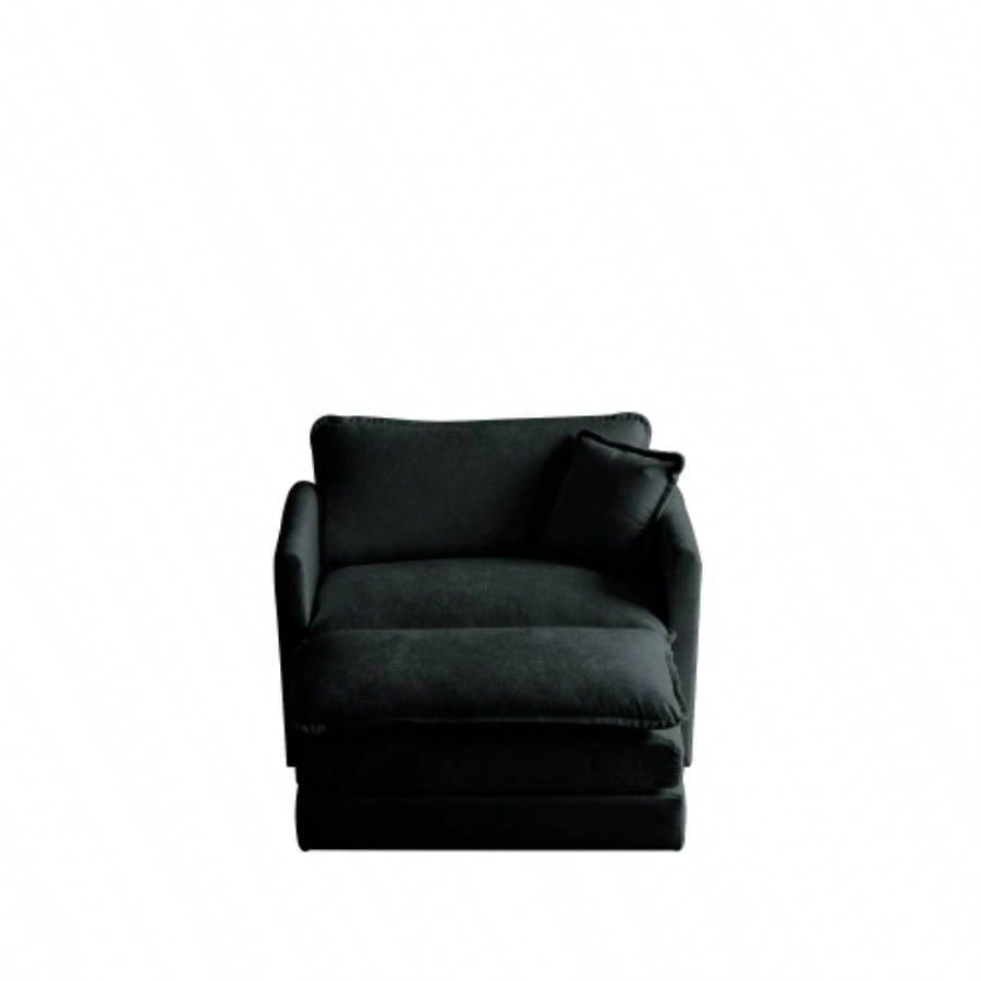 Modern Accent Chair with Ottoman, Living Room Club Chair Chenille Upholstered Armchair, Reading Chair Bedroom, Black Chenille