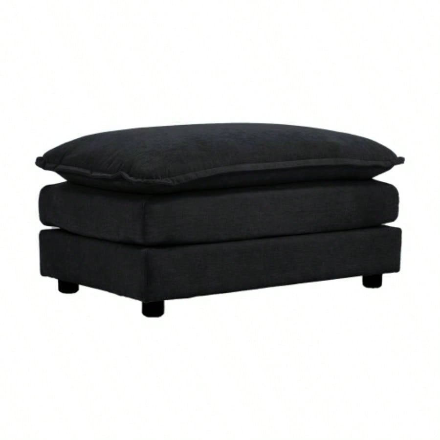 Combination Comfy Upholstery Modular Oversized L Shaped Sectional Sofa With Reversible Ottoman, Black Chenille