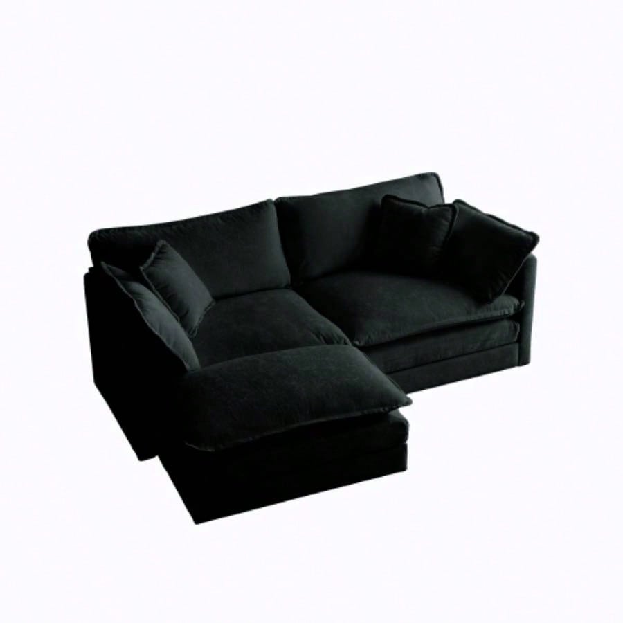 Chenille Two - Seater Sofa with 1 Footrest, 2 Seater L - Shaped Sectional with Ottoman, Loveseat with Ottoman Small Living Space, Black Chenille