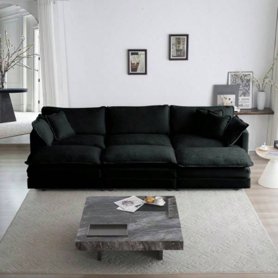 Comfortable Deep Reversible Modular 6 Seater Sectional Soft Sofa U Shaped Sectional Couch with 3 Ottomans, 3 Toss Pillows and 2 Arm Pillows