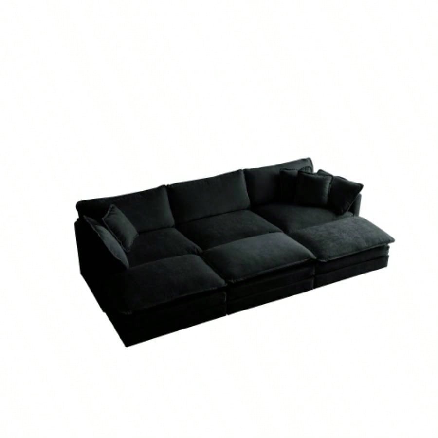 Comfortable Deep Reversible Modular 6 Seater Sectional Soft Sofa U Shaped Sectional Couch with 3 Ottomans, 3 Toss Pillows and 2 Arm Pillows
