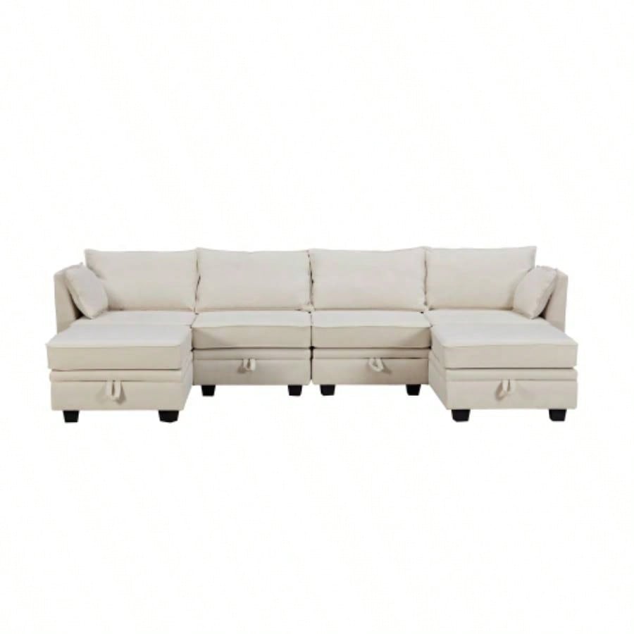 UStyle Modern Large U - Shape Modular Sectional Sofa, Convertible Sofa Bed with Reversible Chaise Living Room, Storage