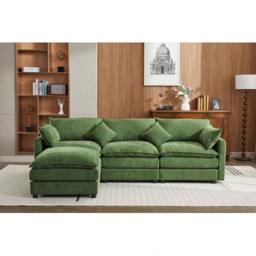 Modular Sectional Sofa, 3 - Seater Sofa, Modern L - Shaped Sofa Living Room Bedroom Apartment, Green