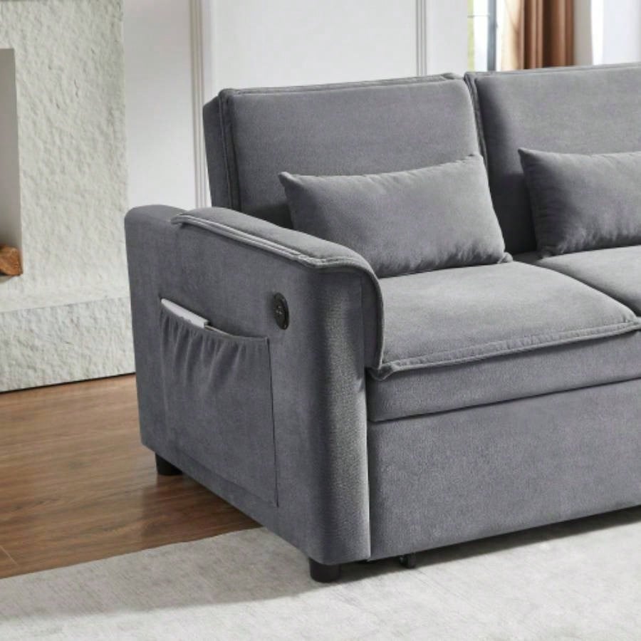 Modern Fabric Convertible Loveseat Sleeper Sofa Couch with Adjustable Backrest, 2 Seater Sofa With Pull - Out Bed with 2 Lumbar Pillows Small Living Room Apartment