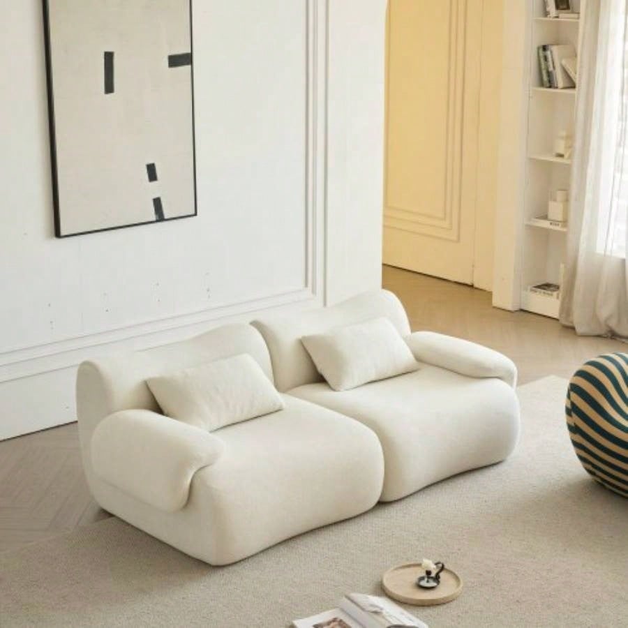 Sofa in a Box, Foam 2 - Seater Couch, Modern Compression Sofa with Deep, No Assembly Required, Couch Living Room Bedroom Apartment, White