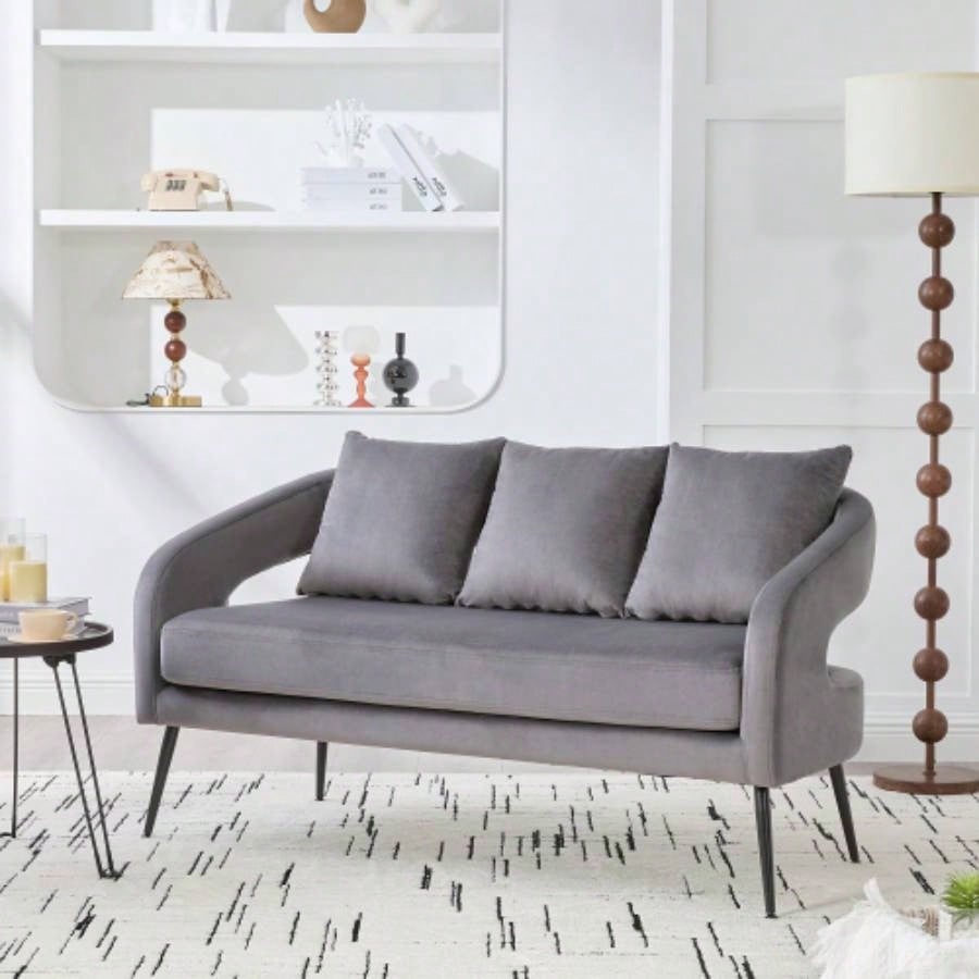 3 - Piece Upholstered Velvet Small Living Room Furniture Set with Metal, Open Back Sofa Conversation Set Living Room/Bedroom/Balcony/Office/Reception/Apartment, Beige, Loveseat 2 Accent Chair