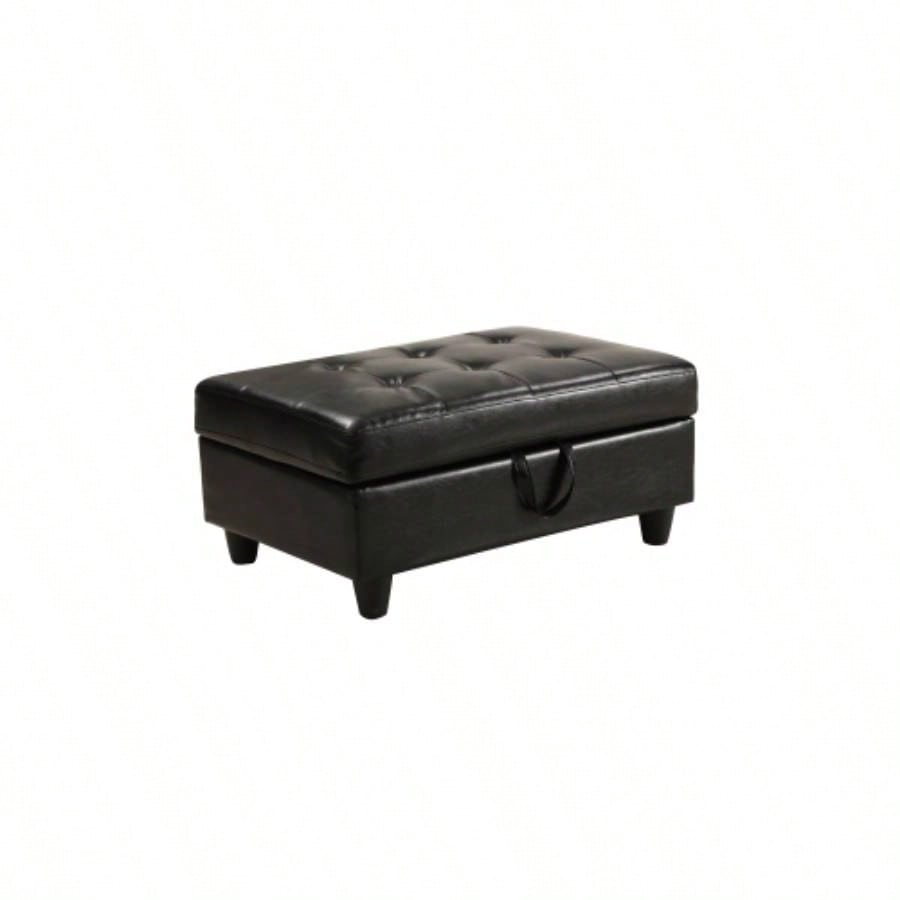 3 PC Sectional Sofa Set, Black Faux Leather left - Facing Sofa with Storage Ottoman