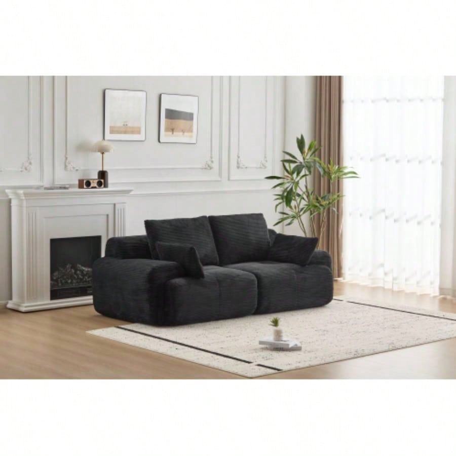Modern Foam Compressed Sofa, Single Chaise Longue Living Room, Pet - Friendly Cloud Modular Sectional Sofa, Corduroy Fabric, Movable Ottoman, No Assembly with Pillows, Beige