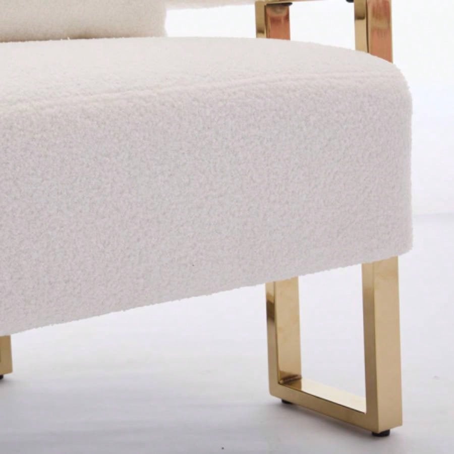 TS Modern decorative chair, living room side chair with gold metal, no wheels, suitable dressing area, reception room, office, Teddy fleece upholstered metal foot sofas 2PCS White
